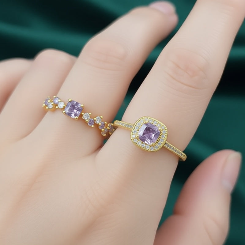 Gold and purple ring set