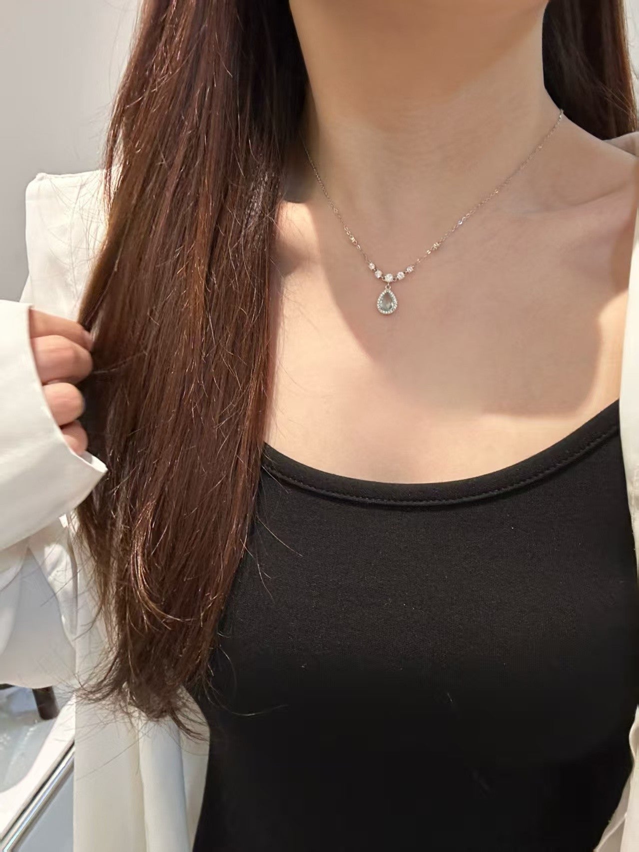 Blue Zirconium Teardrop Necklace