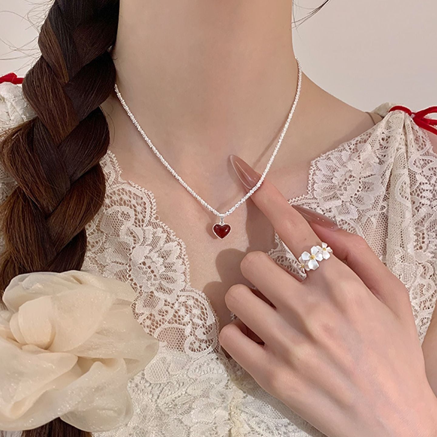 Double-sided red heart necklace