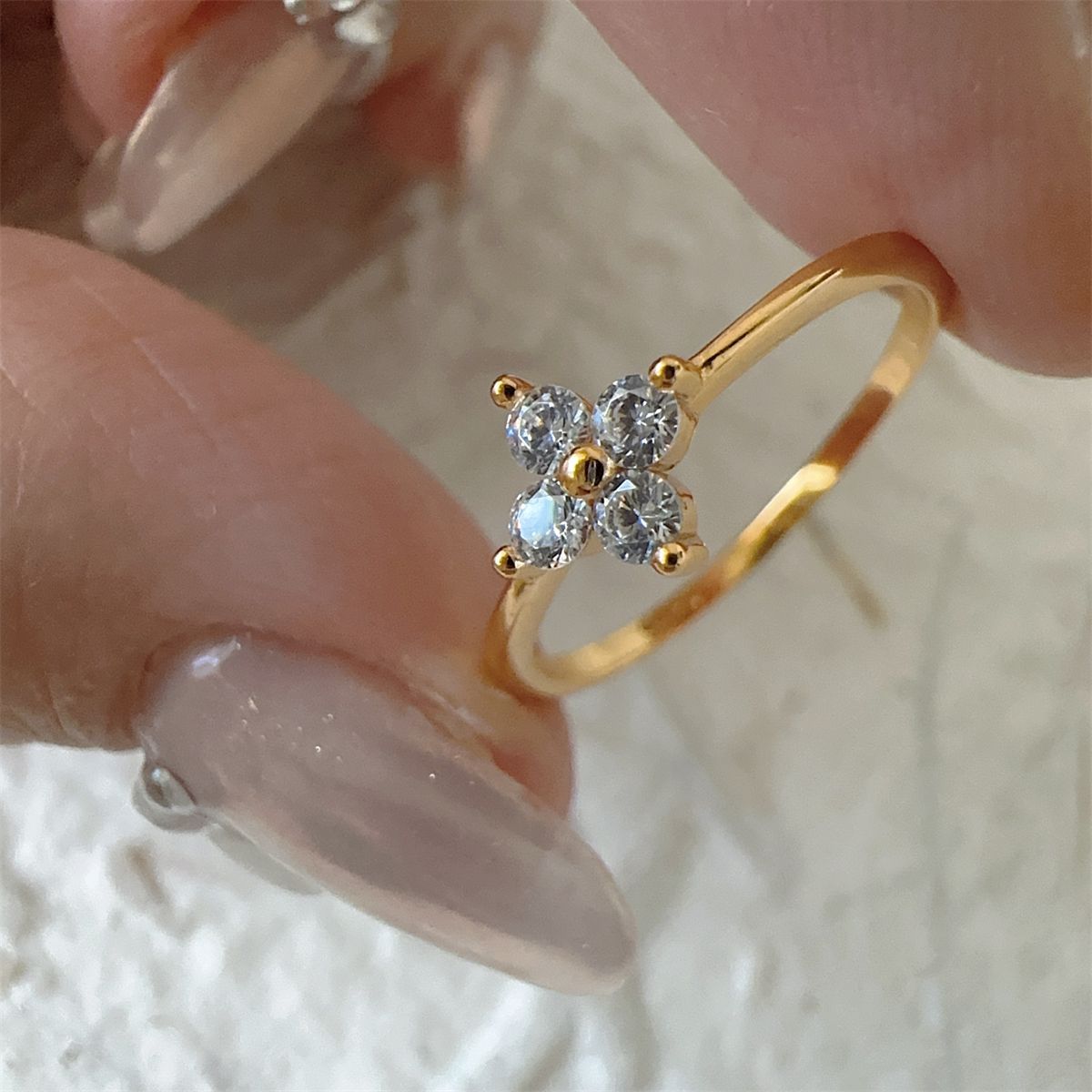 Gold Zircon Four-Leaf Clover Ring