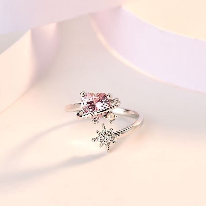 Pink heart-shaped open ring