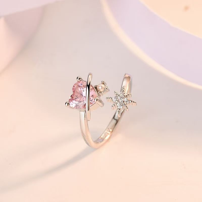 Pink heart-shaped open ring