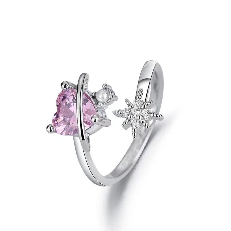 Pink heart-shaped open ring