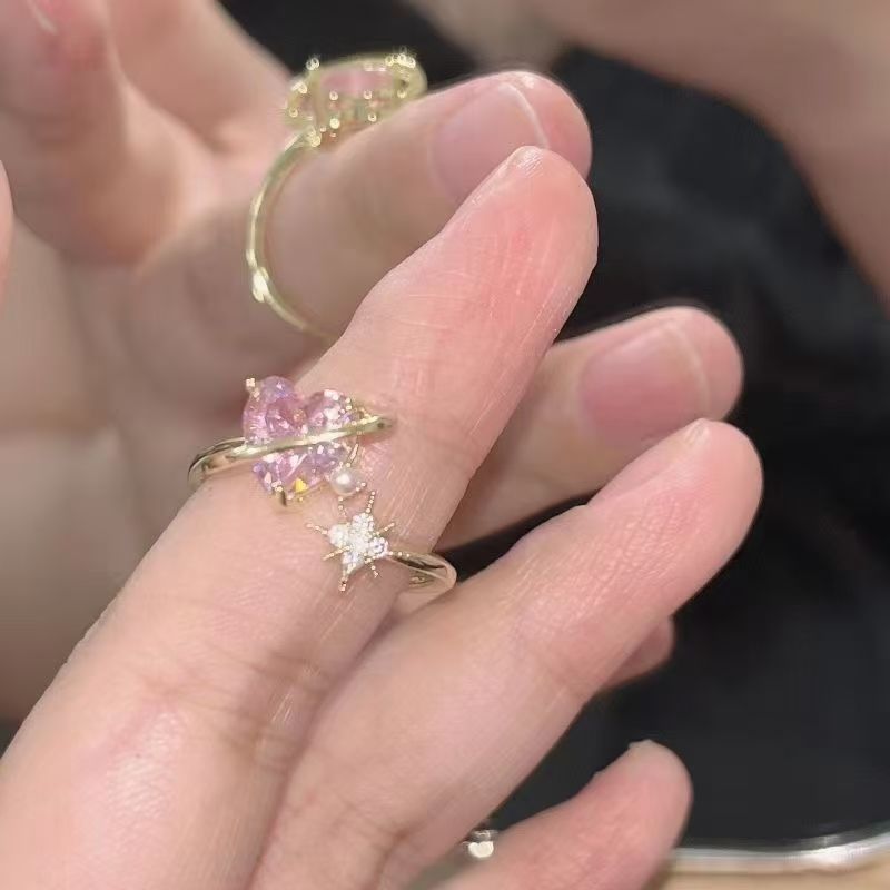 Pink heart-shaped open ring