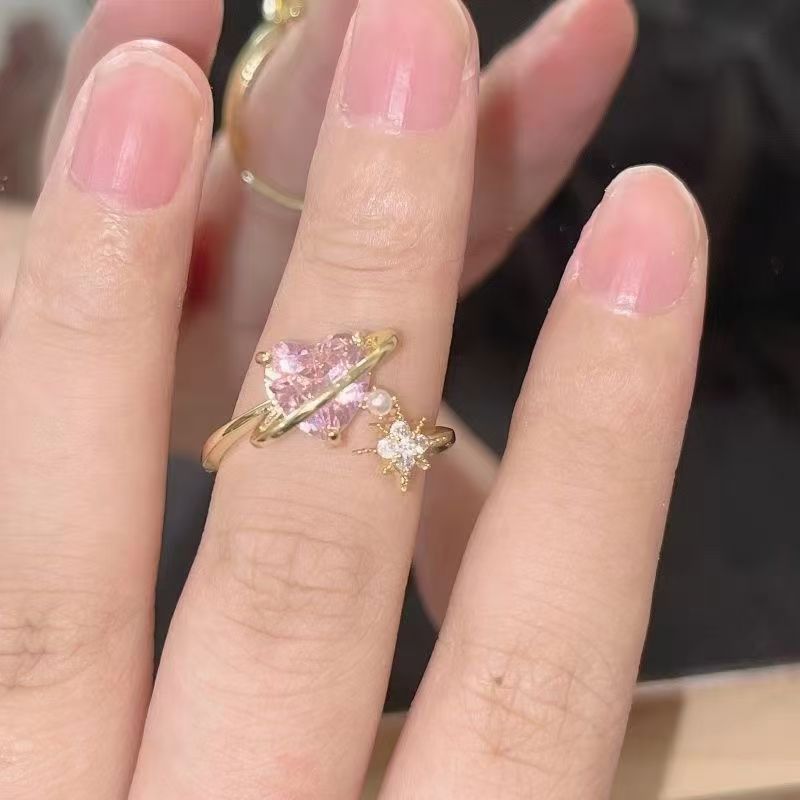 Pink heart-shaped open ring