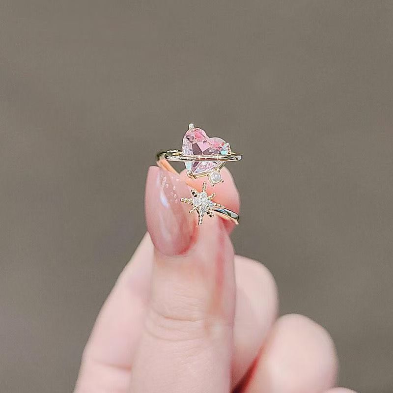 Pink heart-shaped open ring