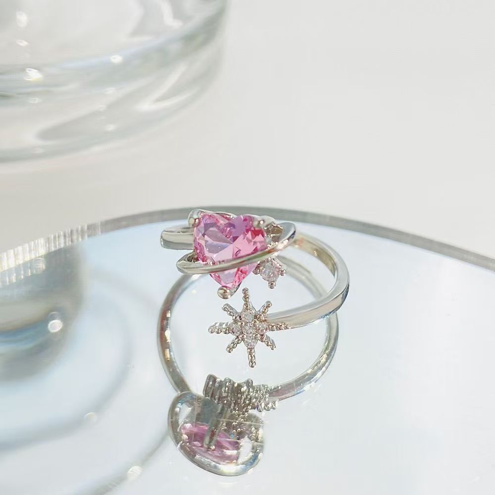 Pink heart-shaped open ring