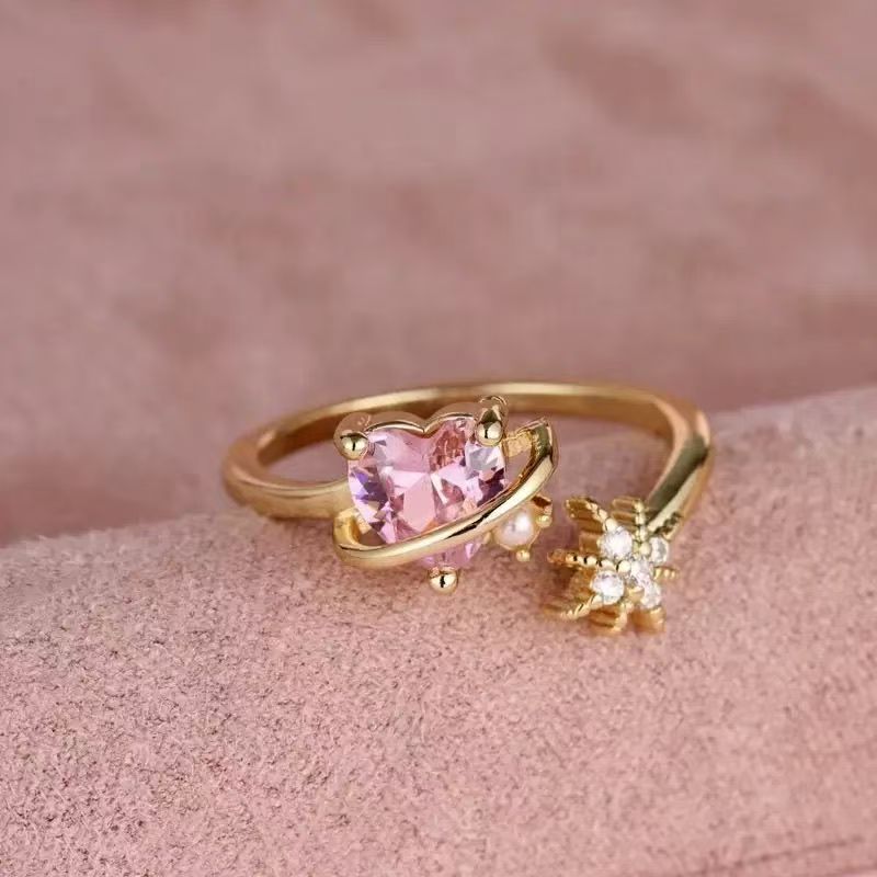 Pink heart-shaped open ring