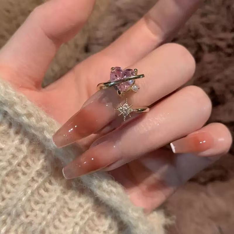 Pink heart-shaped open ring