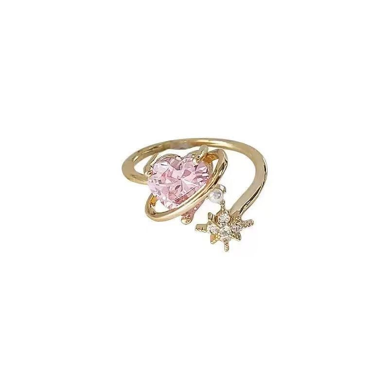 Pink heart-shaped open ring
