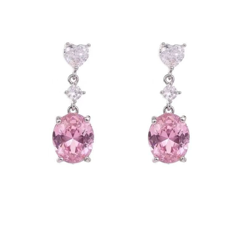 Pink Zirconia Heart Oval Earrings