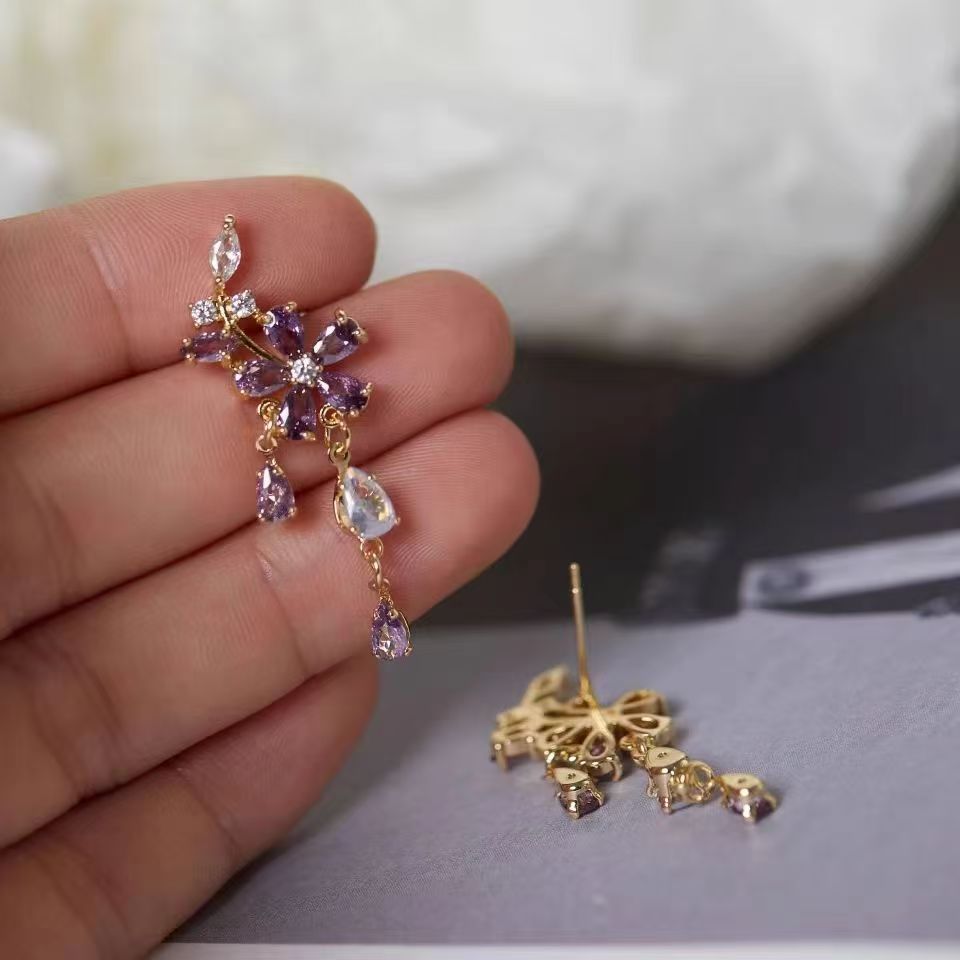 Amethyst Floral Tassel Earrings