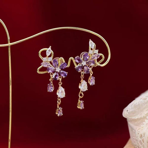 Amethyst Floral Tassel Earrings