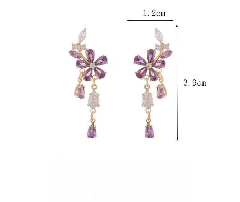 Amethyst Floral Tassel Earrings