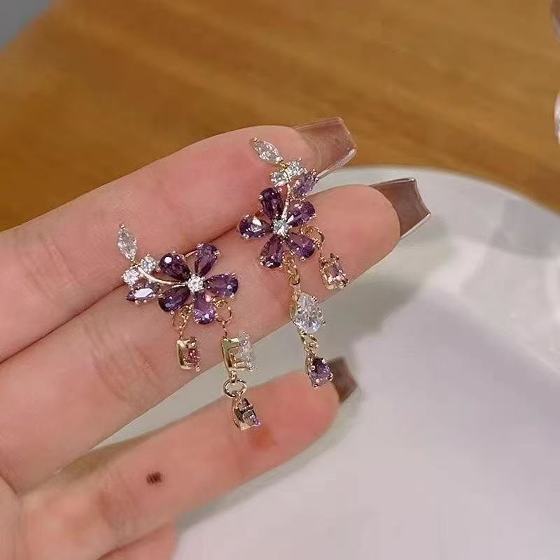Amethyst Floral Tassel Earrings