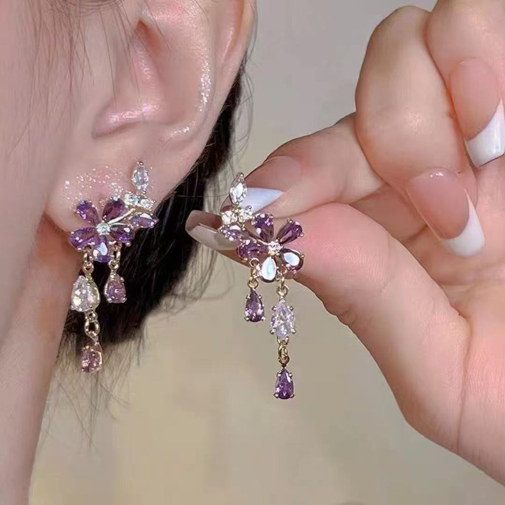 Amethyst Floral Tassel Earrings