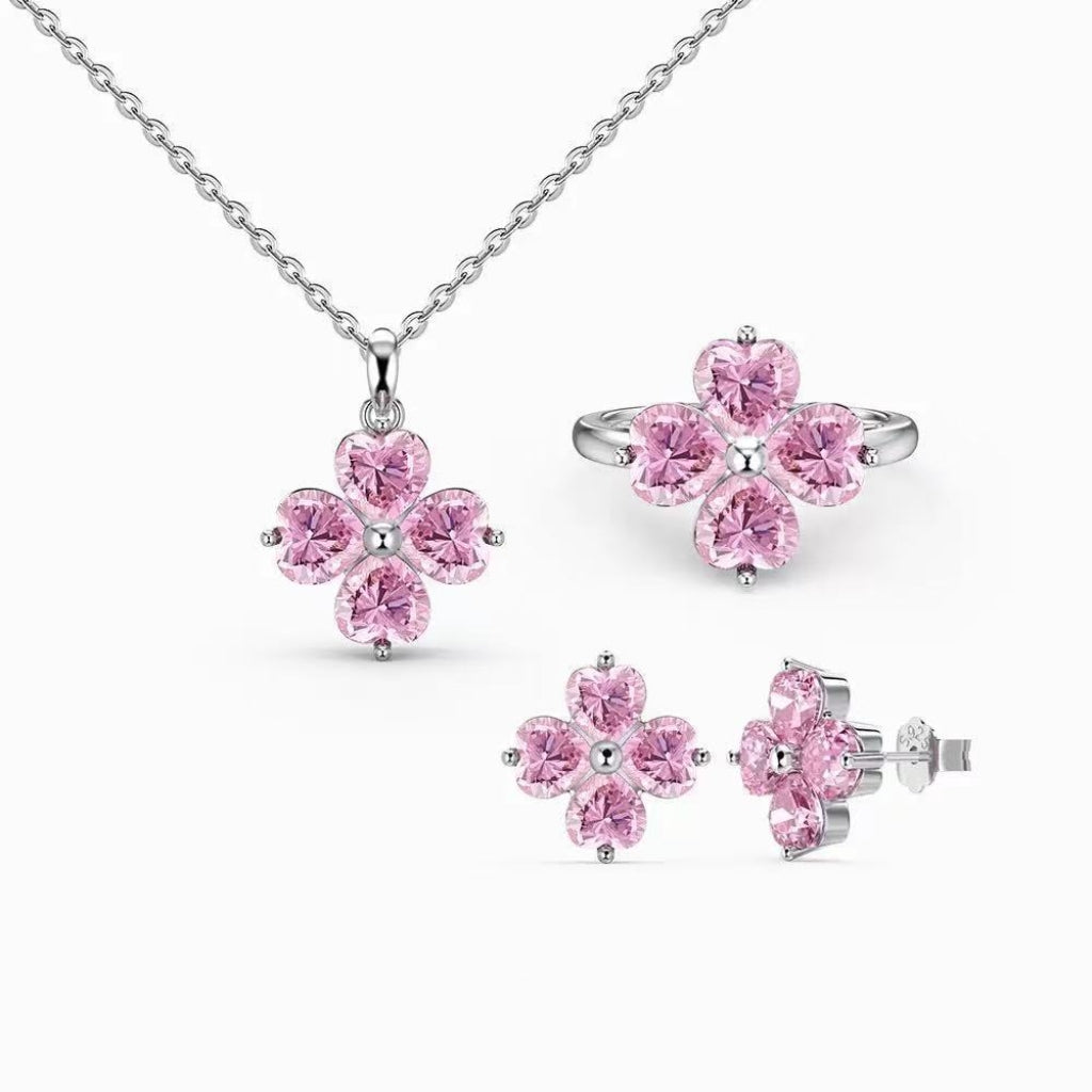 Cherry Blossom Four-Leaf Clover Full Diamond Set