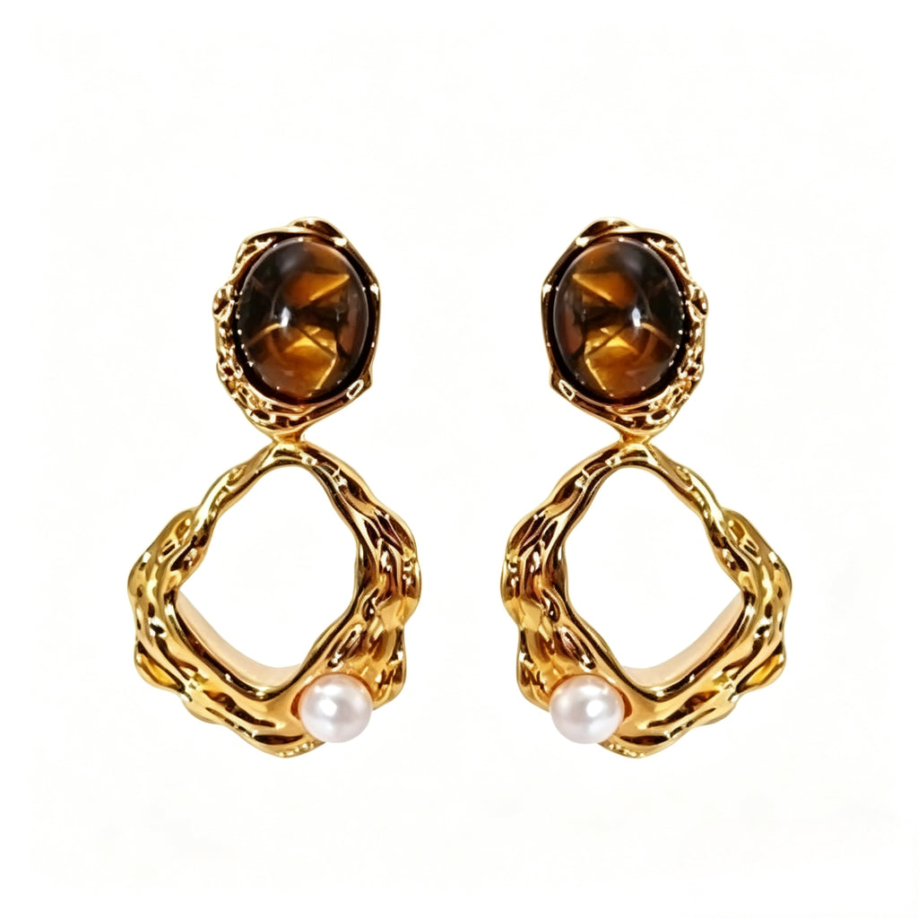 Textured Amber and Pearl Earrings