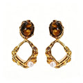 Textured Amber and Pearl Earrings