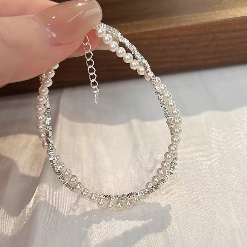 Silver Double-Strand Pearl Bracelet