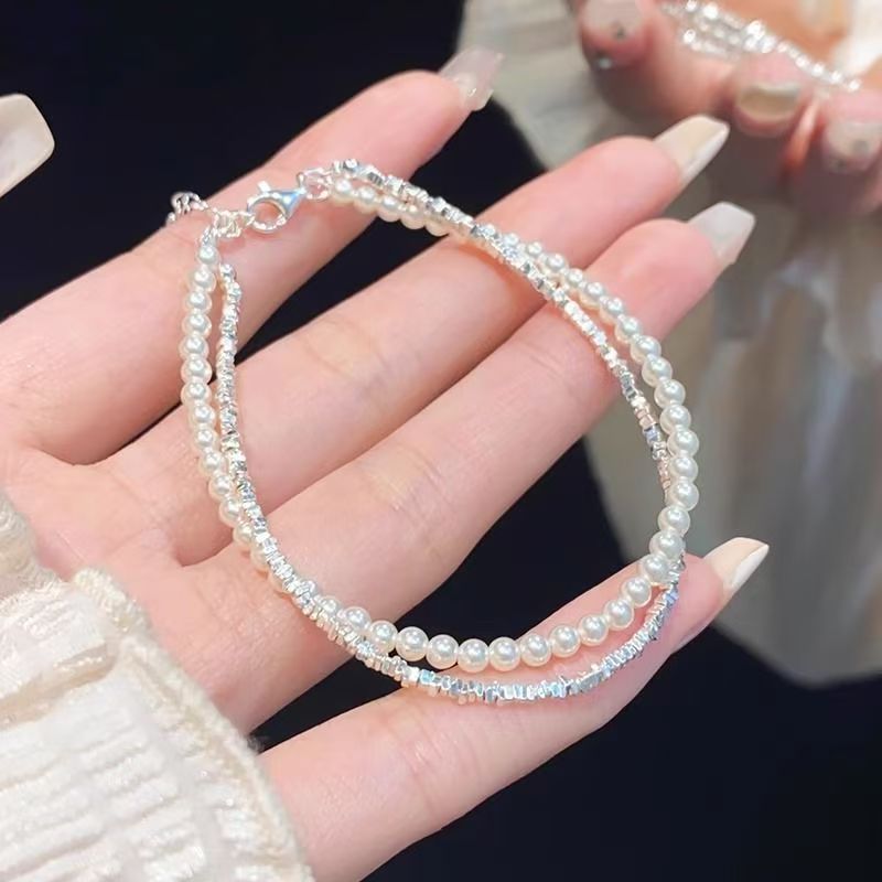 Silver Double-Strand Pearl Bracelet