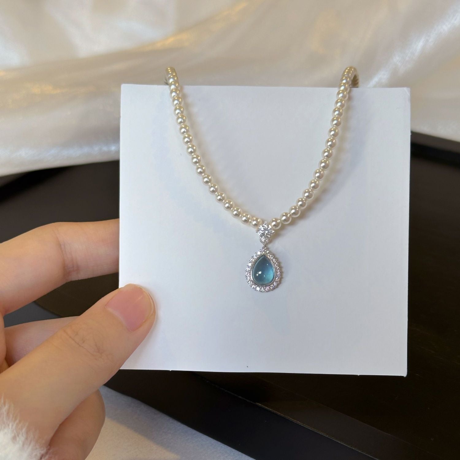 Deep Sea Tears Gemstone Pearl Necklace