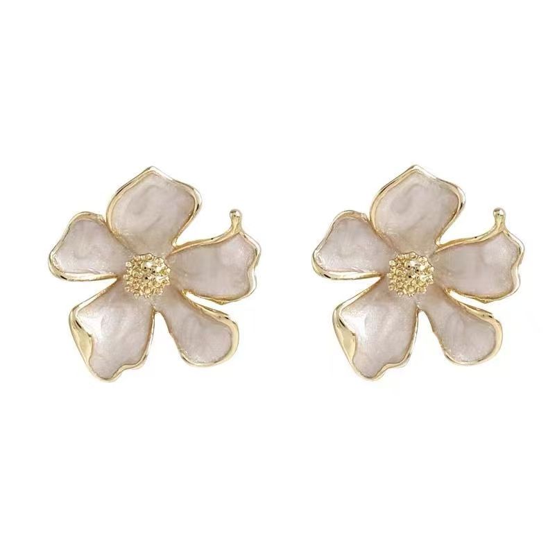 White Enamel Flower Earrings