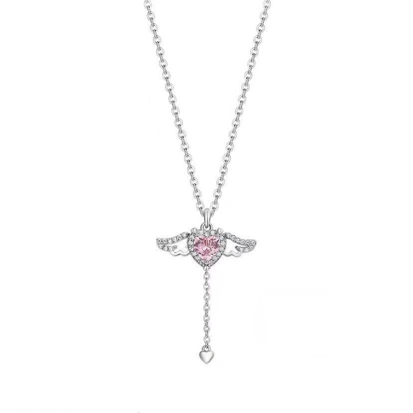 Angel Wings Heart-Shaped Diamond Necklace