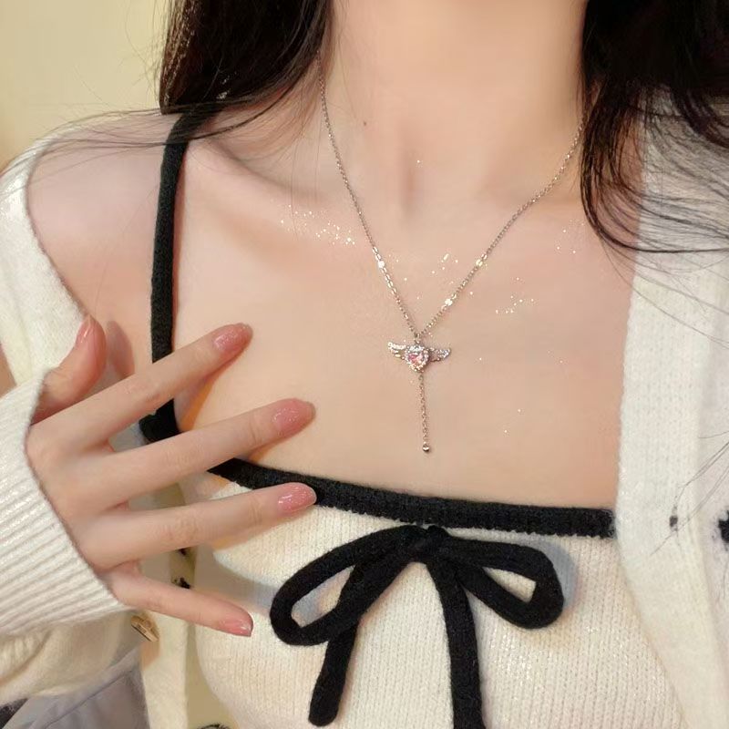 Angel Wings Heart-Shaped Diamond Necklace