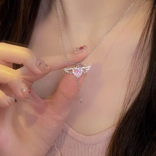 Angel Wings Heart-Shaped Diamond Necklace
