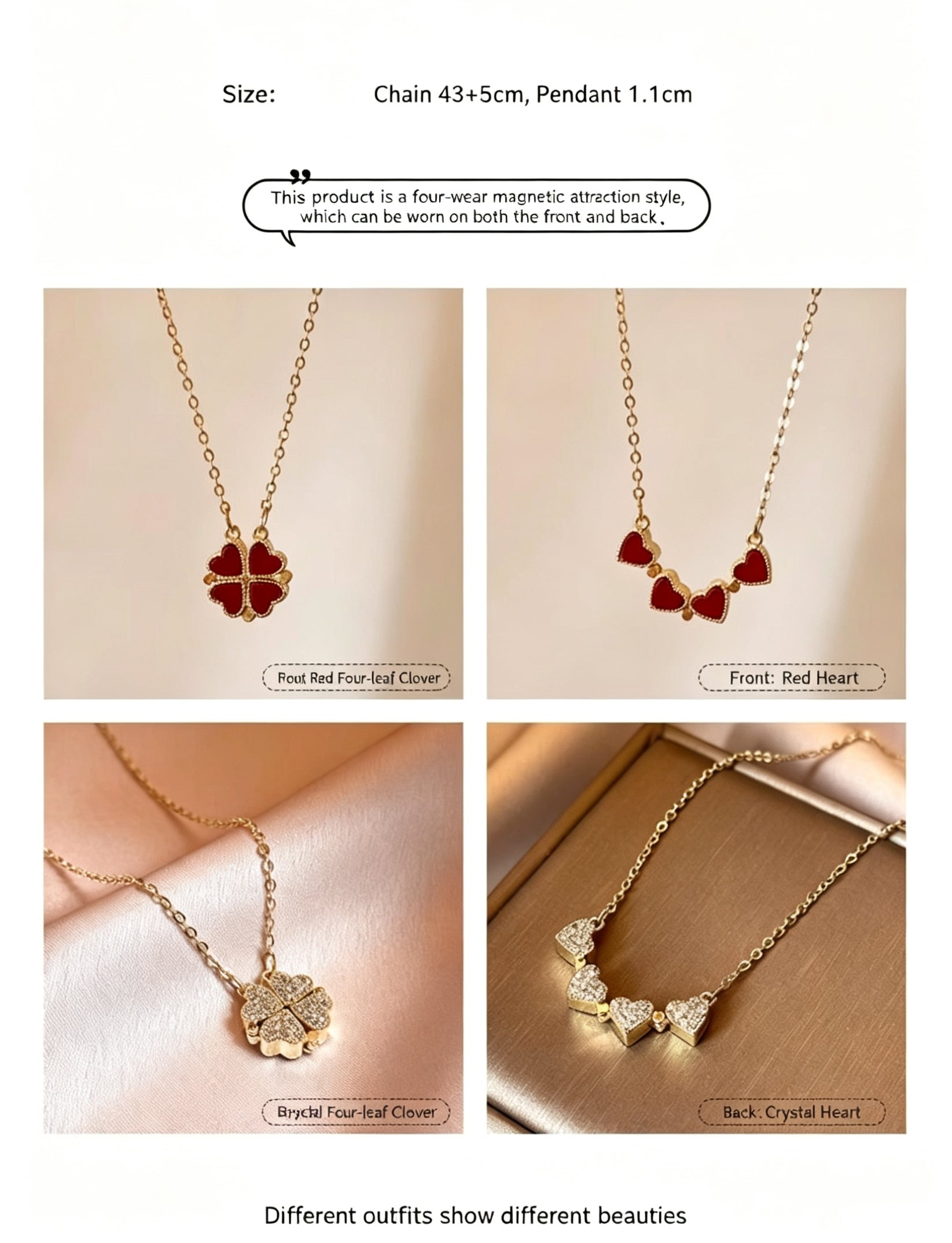 Magnetic Reversible Four-Leaf Clover Necklace