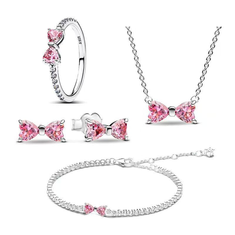 Pink Diamond Heart &amp; Bow Set