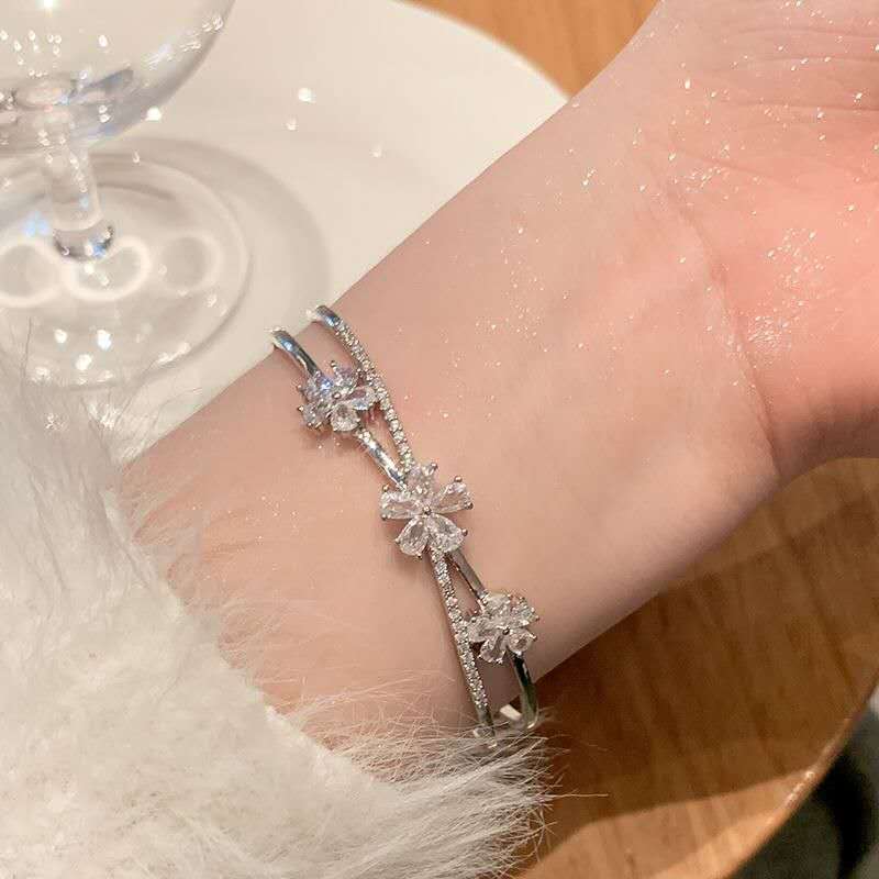 Sparkling Zircon Cherry Blossom Open Bangle
