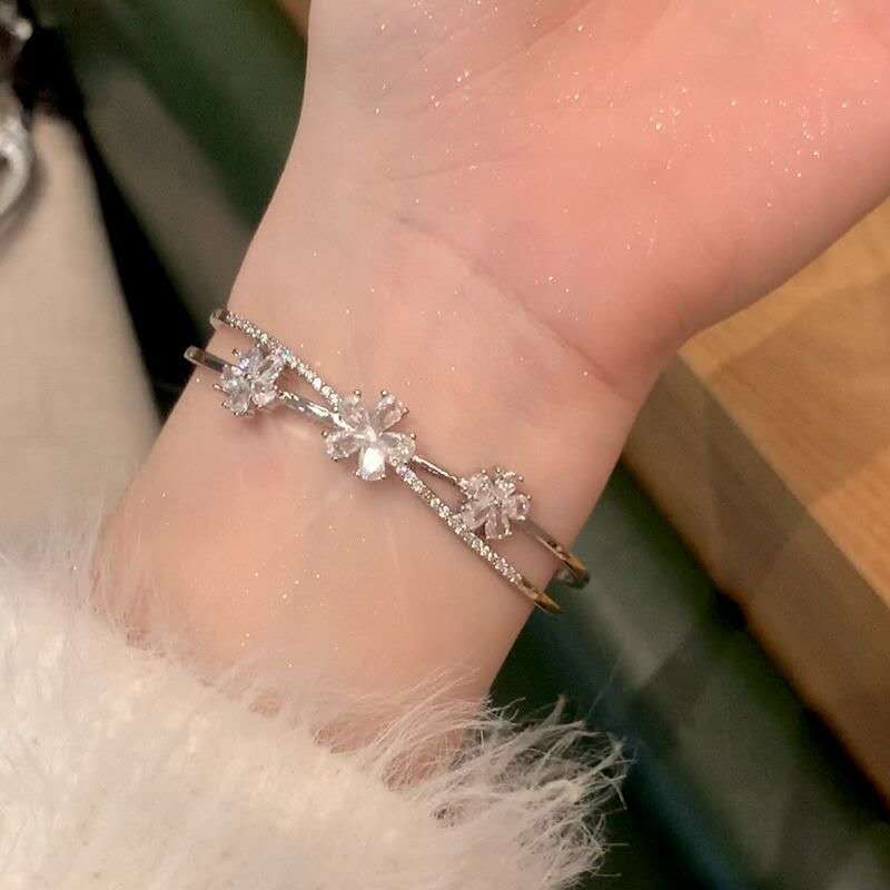 Sparkling Zircon Cherry Blossom Open Bangle