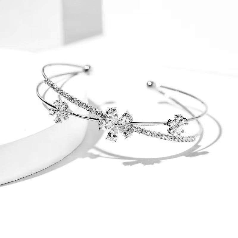 Sparkling Zircon Cherry Blossom Open Bangle