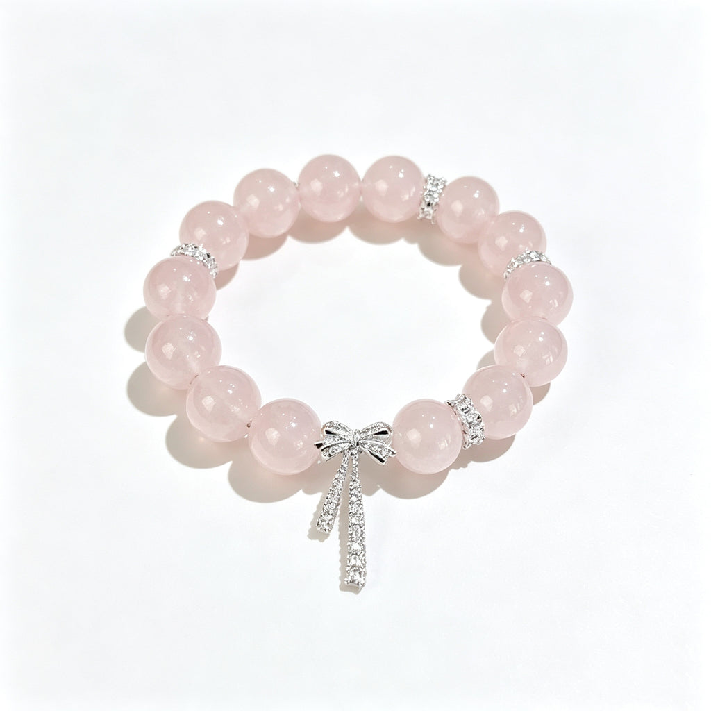 Rose Quartz Bracelet with Bow Charm
