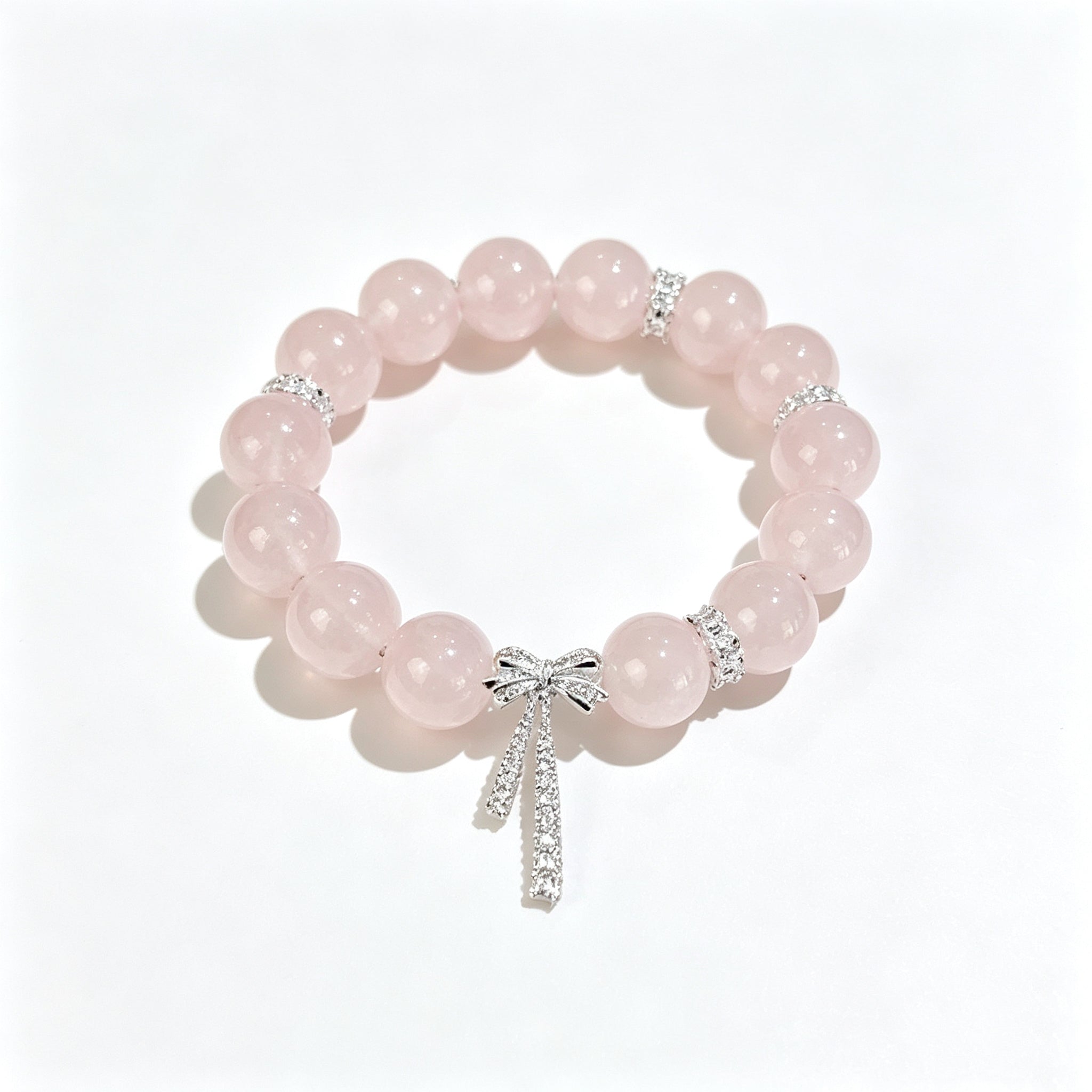 Rose Quartz Bracelet with Bow Charm