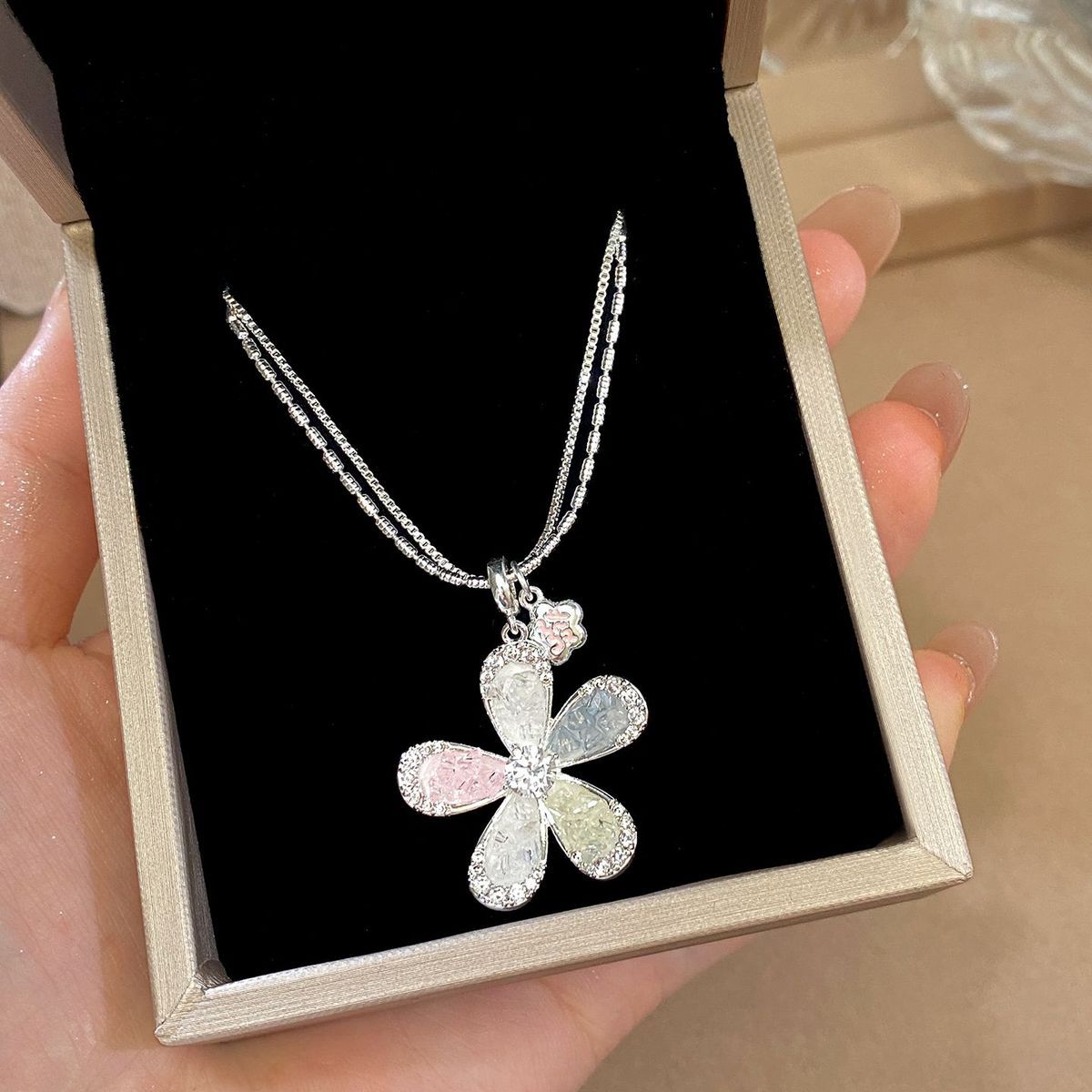 Colorful Floral Rhinestone Necklace