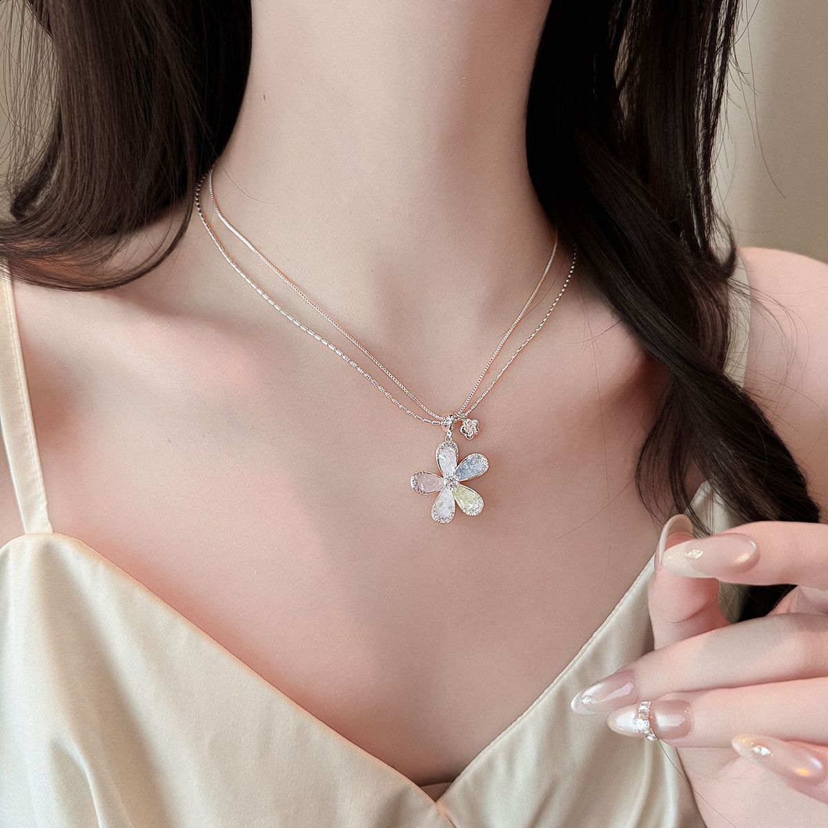 Colorful Floral Rhinestone Necklace