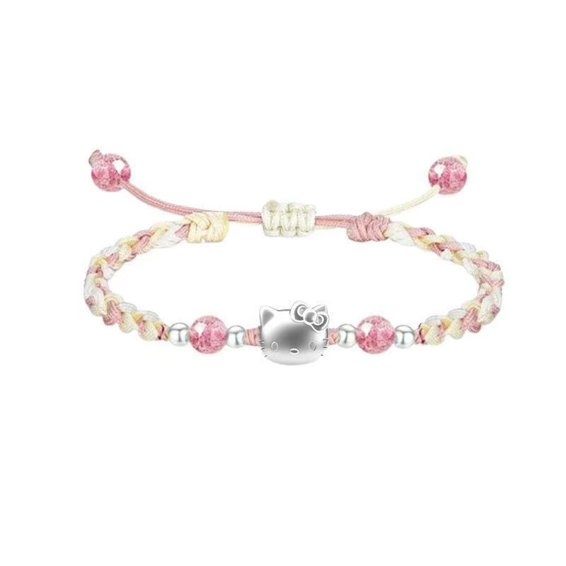 Hand-Woven 999 Pure Silver Hello Kitty Bracelet