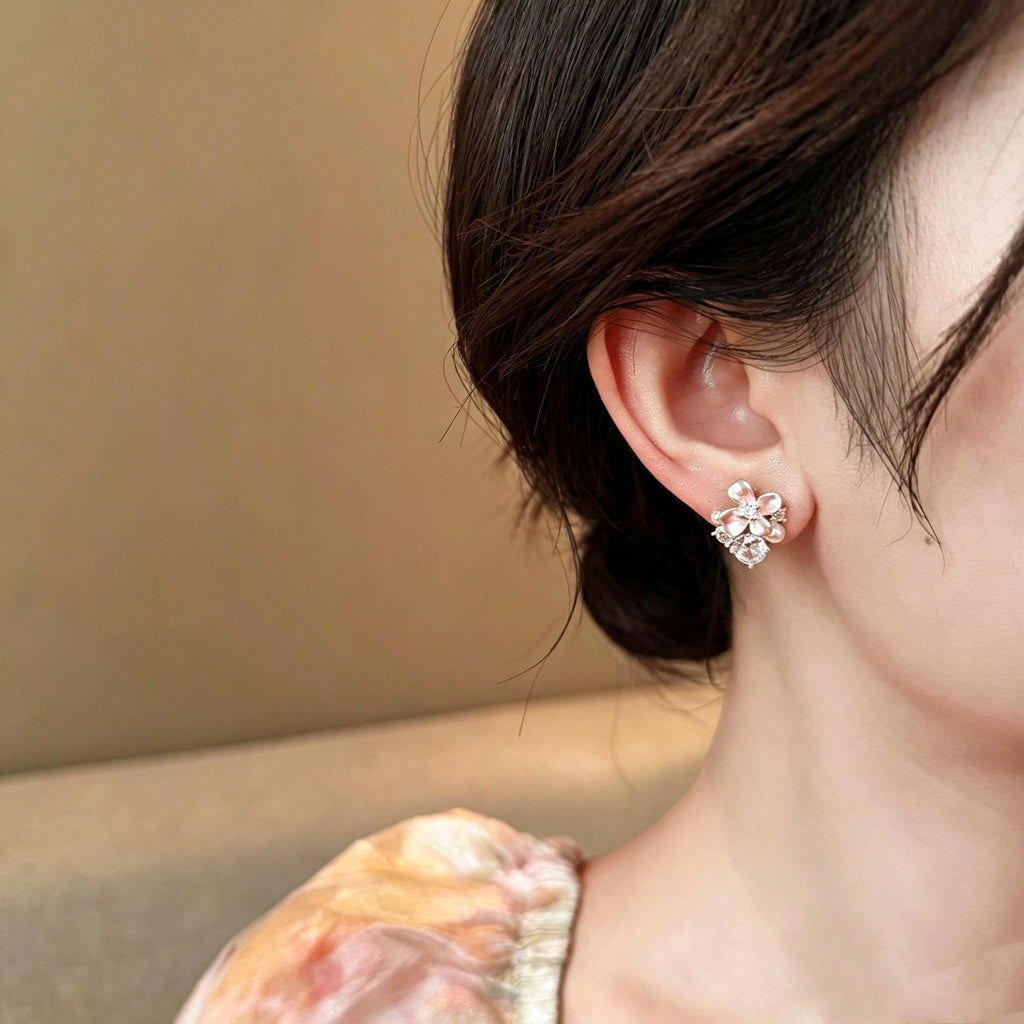 Pink Cherry Blossom Pearl Stud Earrings
