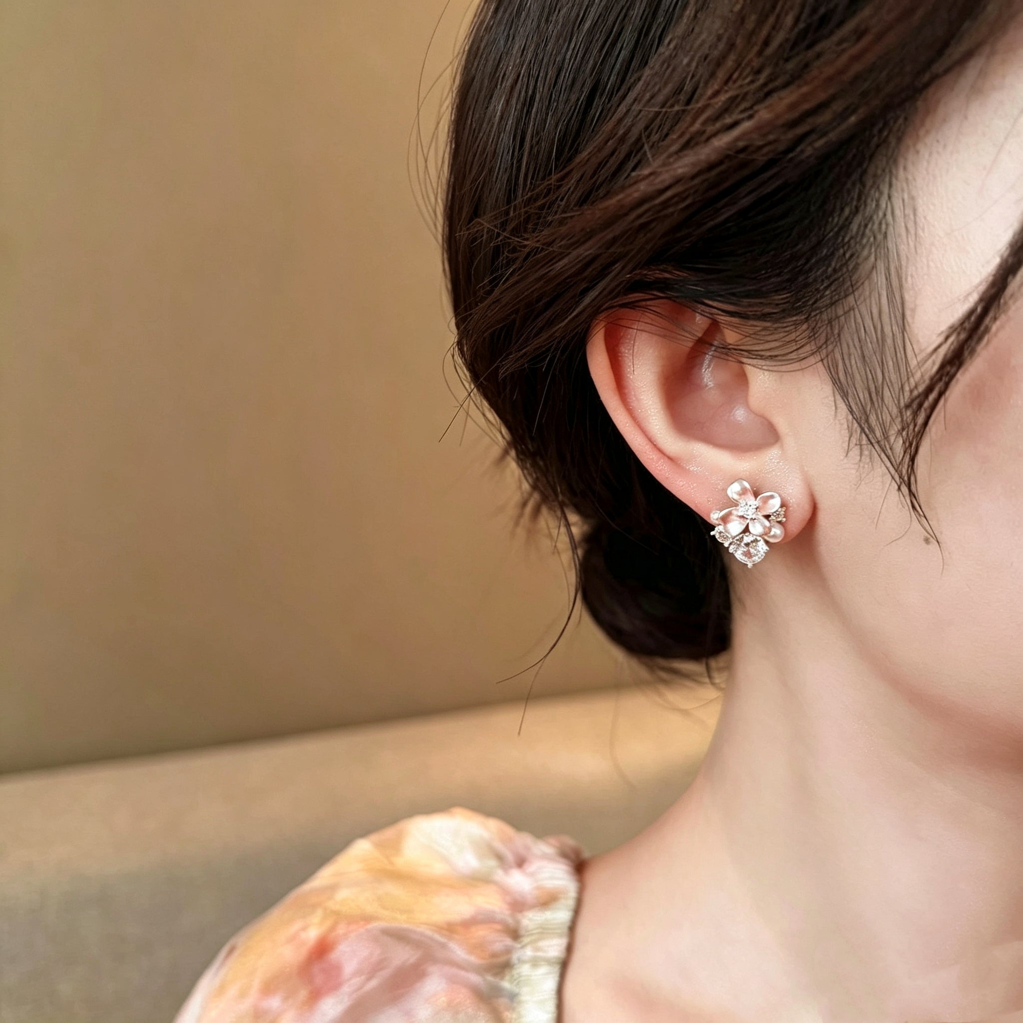 Pink Cherry Blossom Pearl Stud Earrings