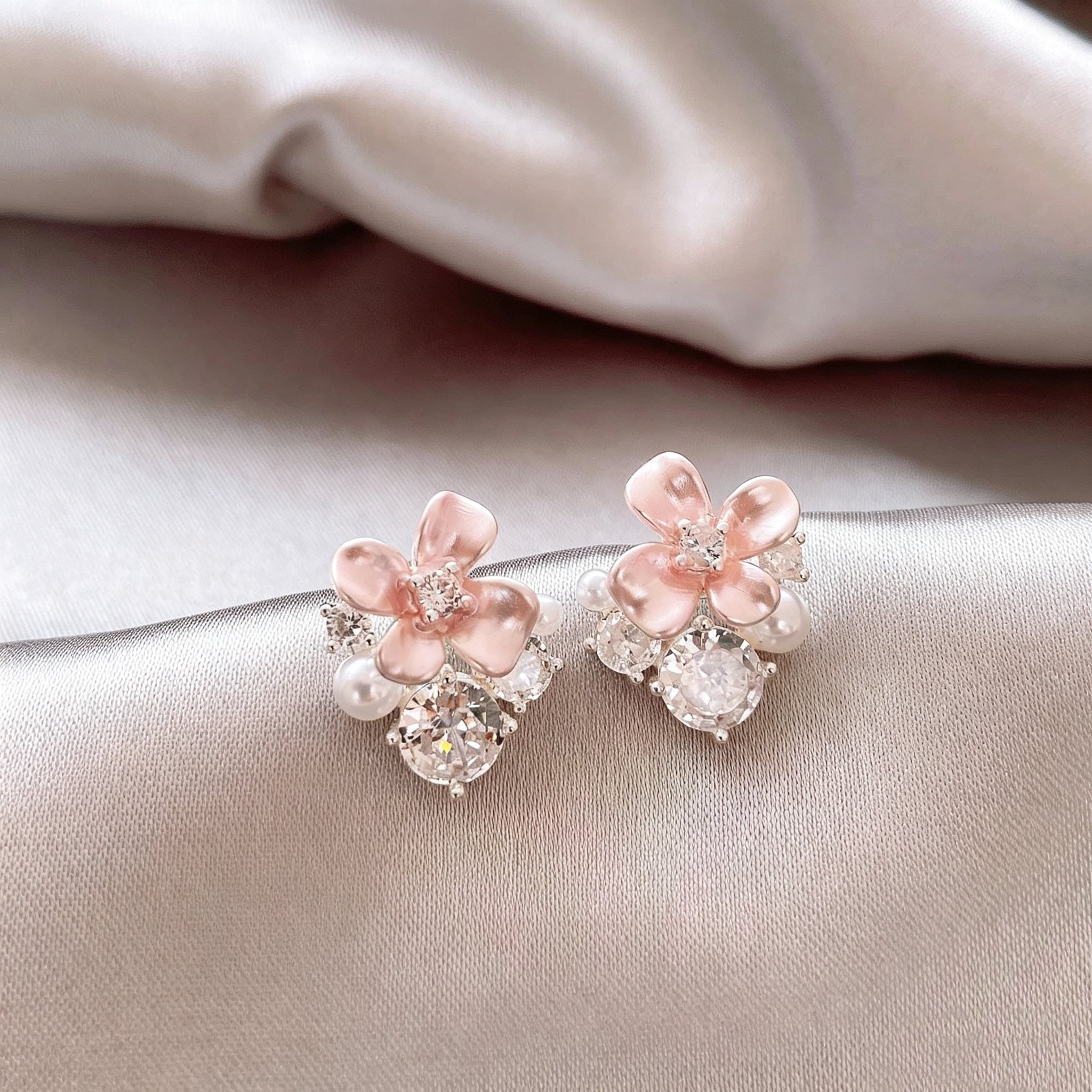 Pink Cherry Blossom Pearl Stud Earrings