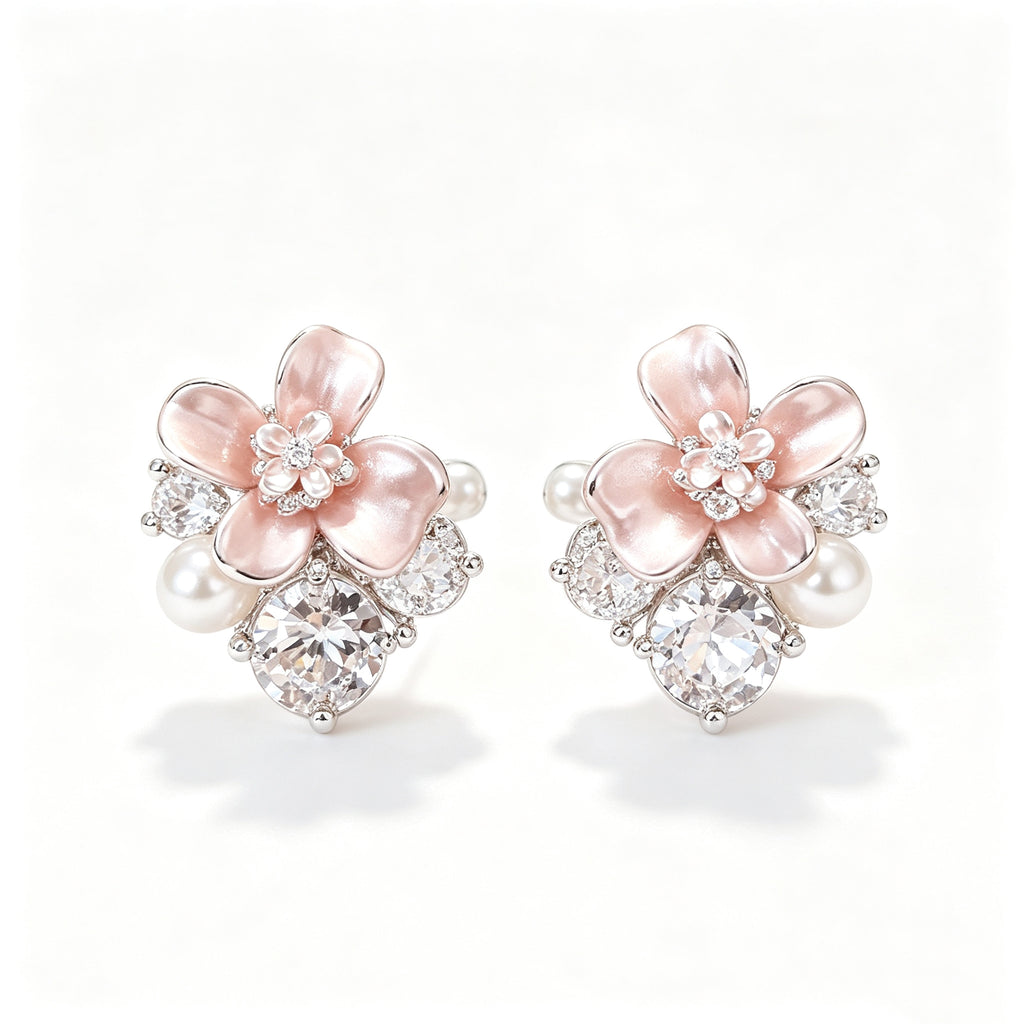 Pink Cherry Blossom Pearl Stud Earrings