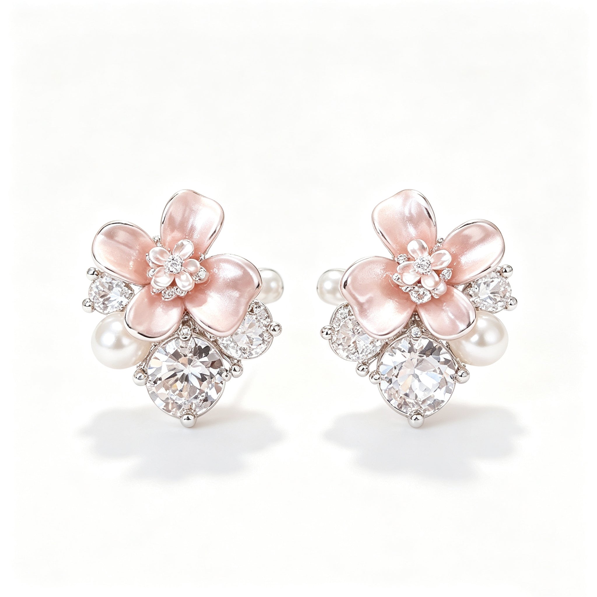 Pink Cherry Blossom Pearl Stud Earrings
