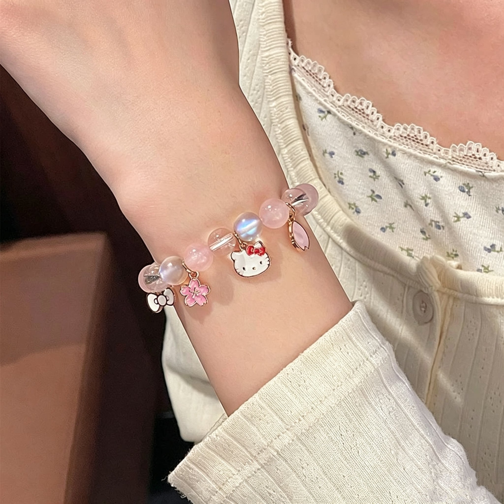Hello Kitty Rose Quartz &amp; Cherry Blossom Bracelet