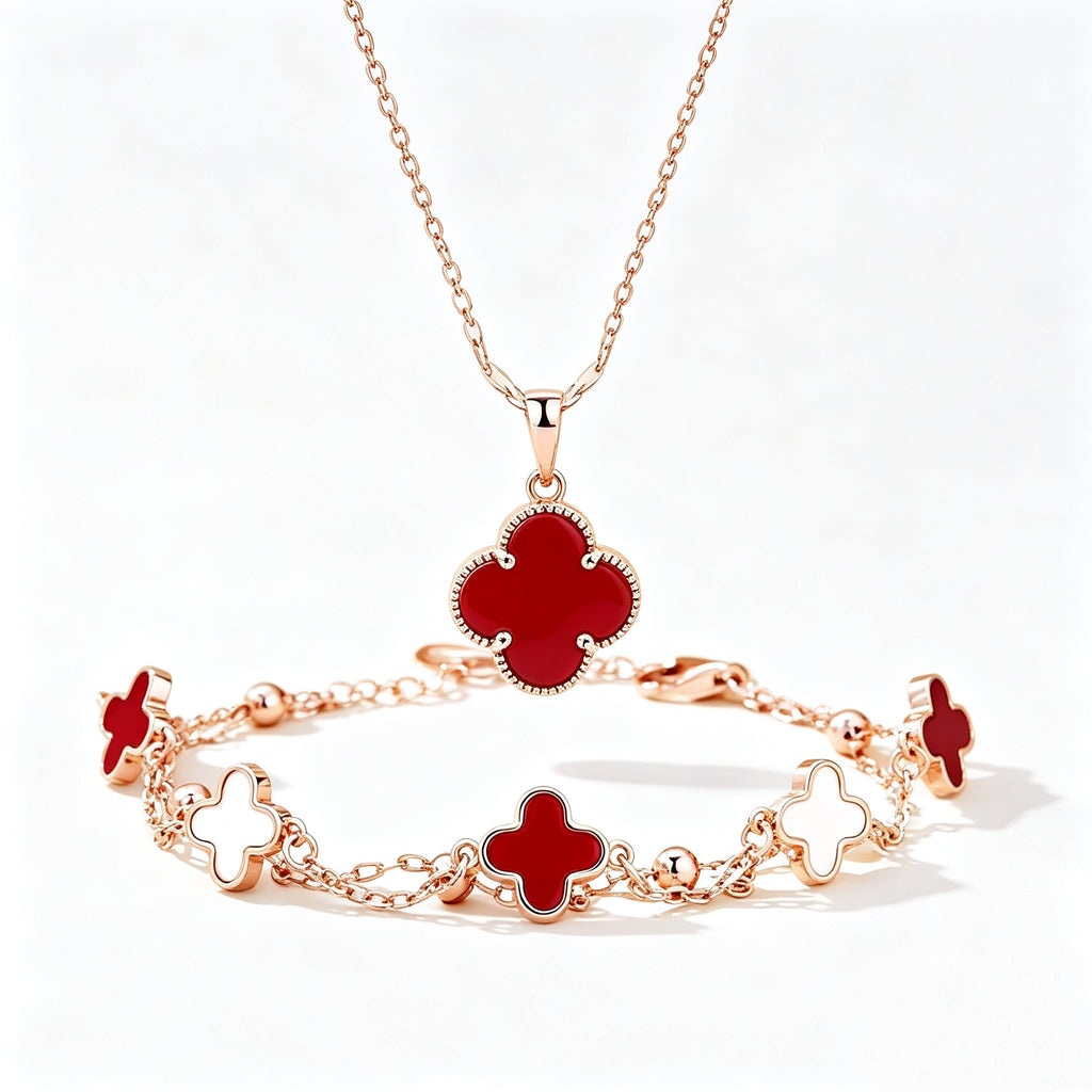 Rose Gold Double-Sided Four-Leaf Clover Set