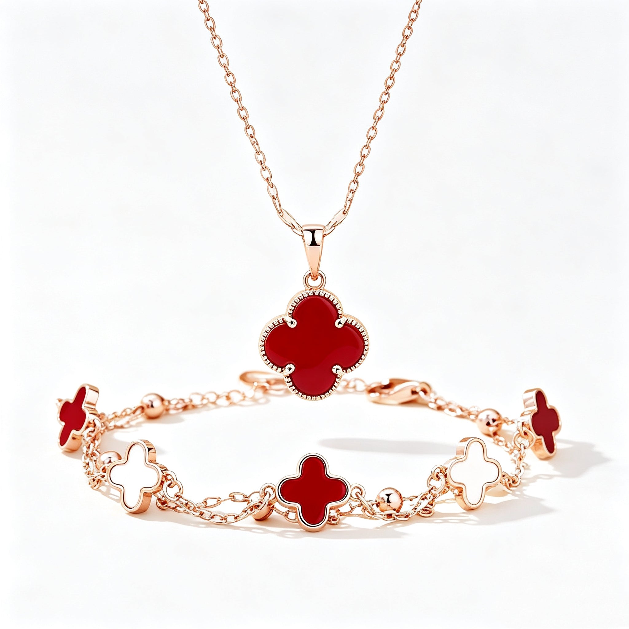 Rose Gold Double-Sided Four-Leaf Clover Set