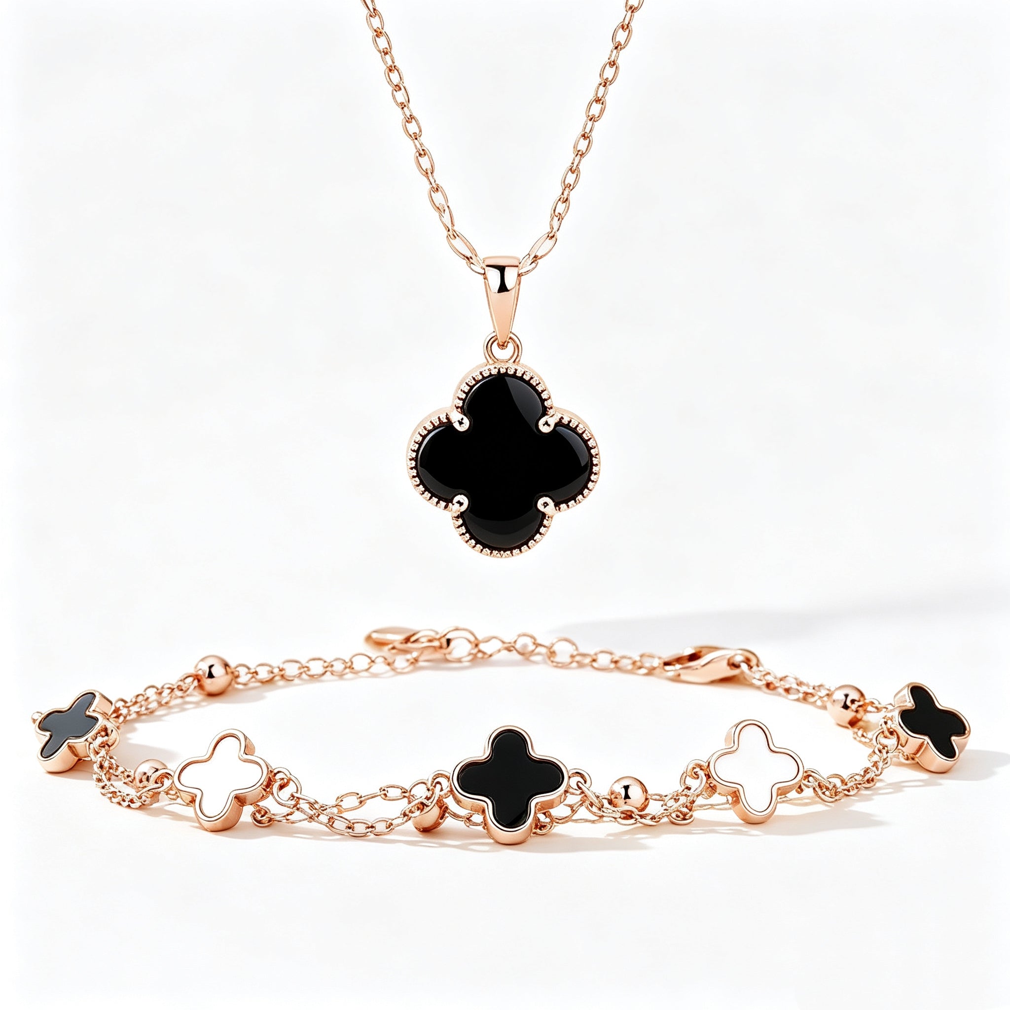 Rose Gold Double-Sided Four-Leaf Clover Set