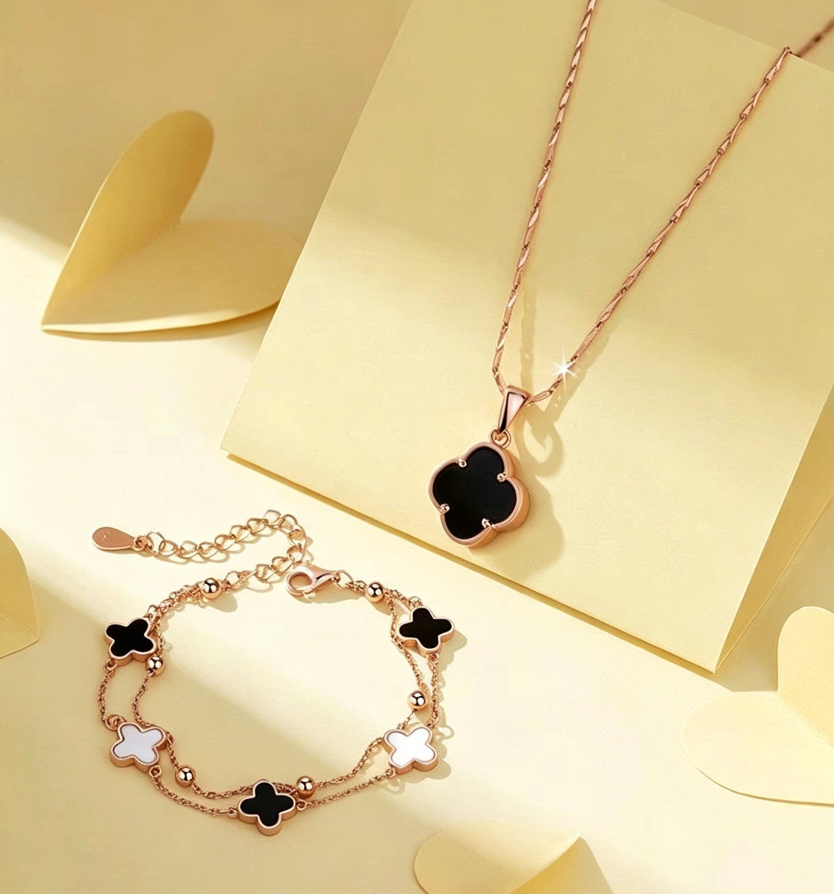 Rose Gold Double-Sided Four-Leaf Clover Set